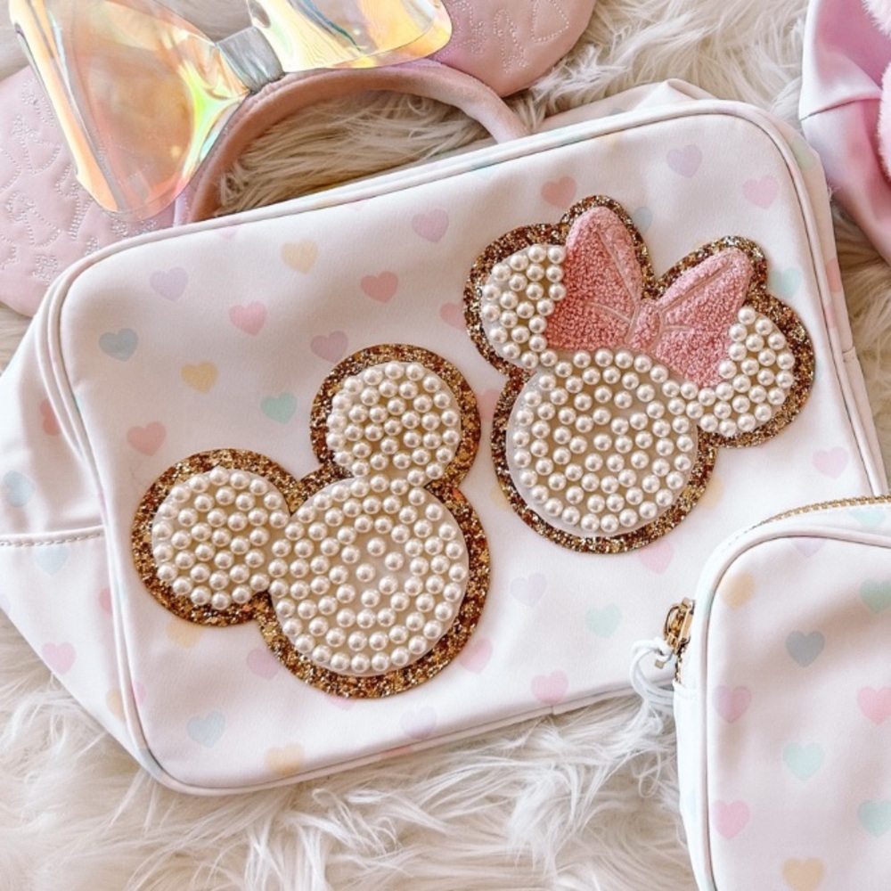 Disney Pastel Mickey & Minnie Patched Large Pouch BRAND NEW SCL